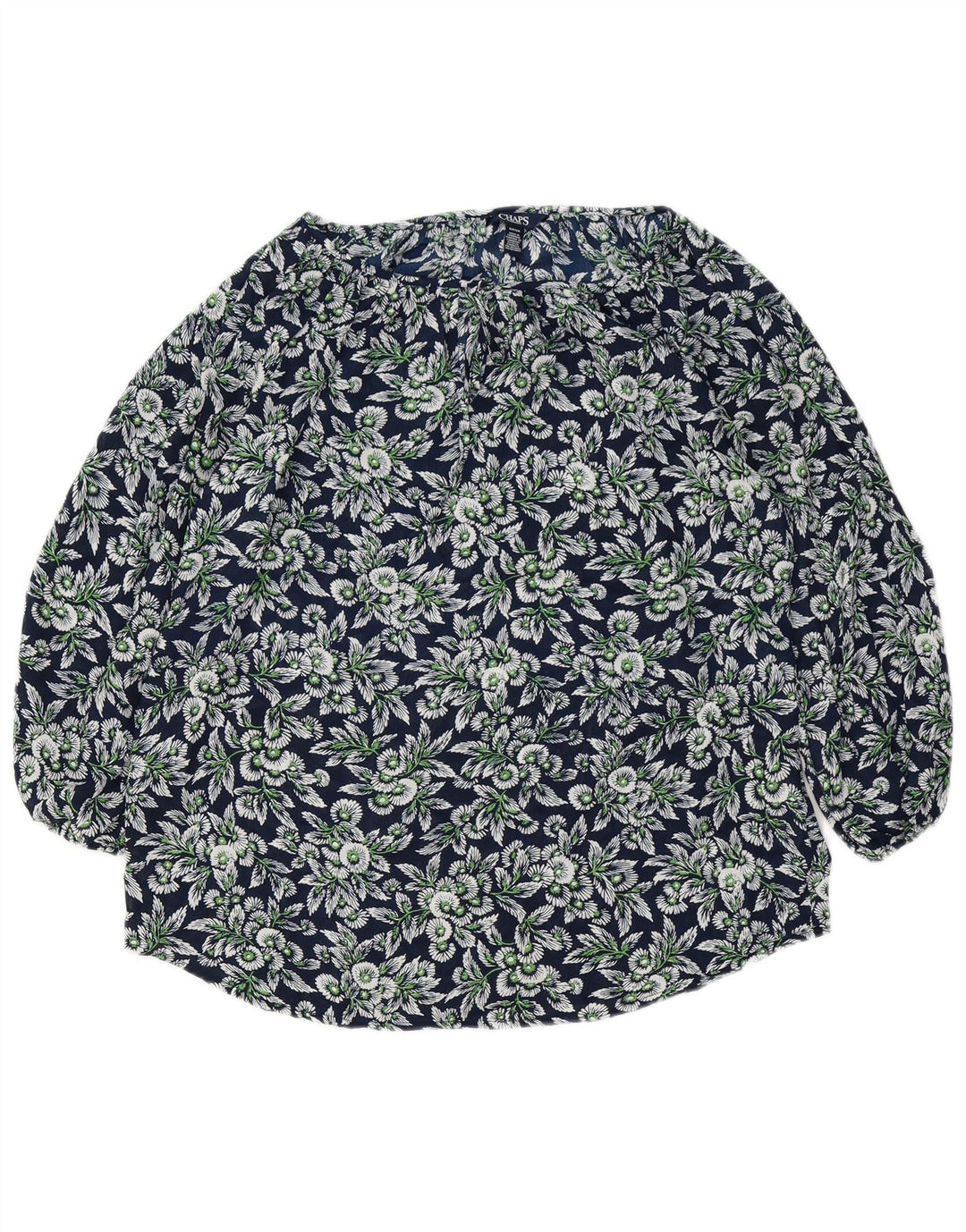 CHAPS Damen-Blusenoberteil mit übergroßen 3/4-Ärmeln, Gr. 10, Größe S, Marineblau mit Blumenmuster