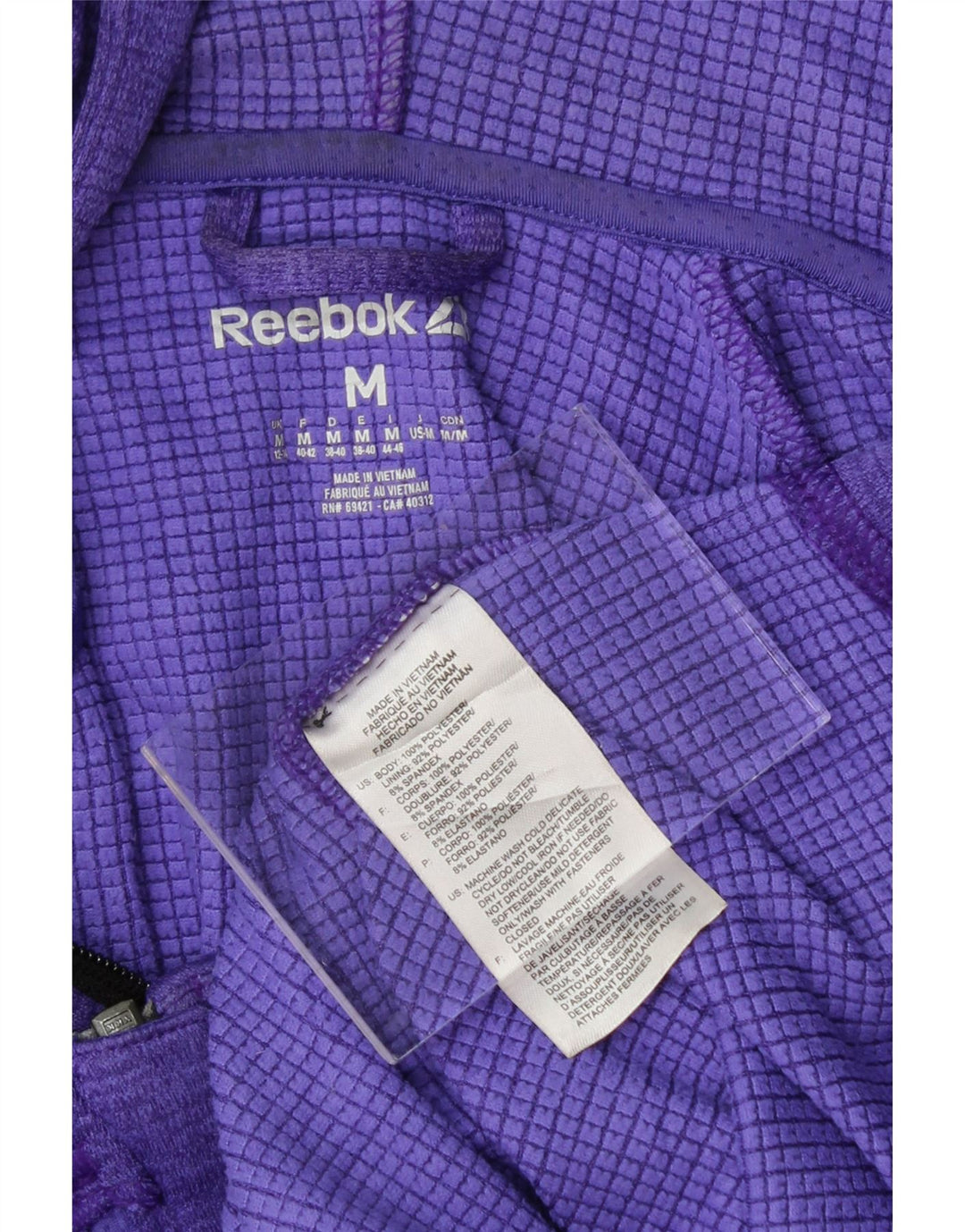 REEBOK Womens Zip Hoodie Sweater UK 12/14 Medium Purple Polyester Vintage Reebok and Second-Hand Reebok from Messina Hembry 