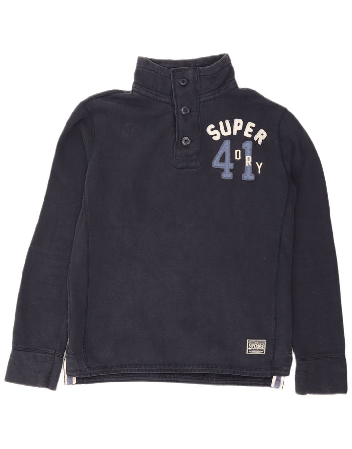 Superdry Herren-Sweatshirt mit grafischem Knopfkragen, groß, marineblau, Baumwolle
