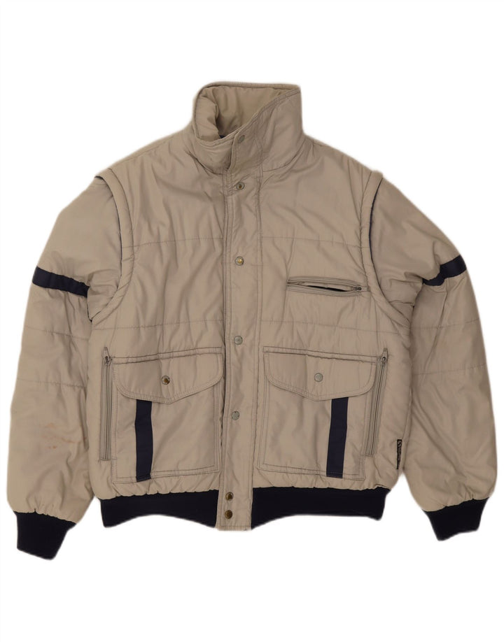 Vintage Herren-Utility-Jacke UK 38 Mittelgraues Colourblock-Polyester