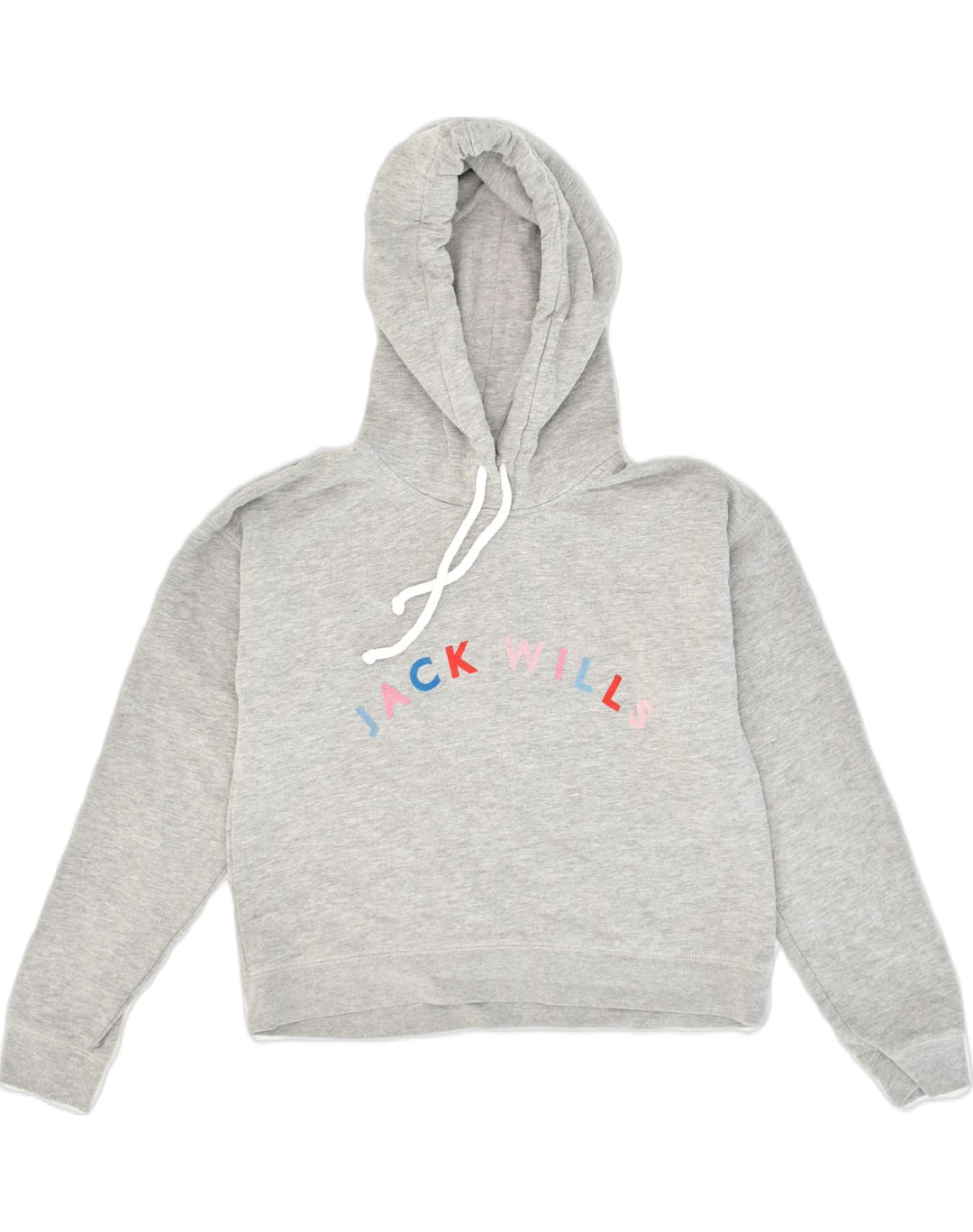 JACK WILLS Womens Graphic Crop Hoodie Jumper UK 8 Small  Grey Cotton | Vintage Jack Wills | Thrift | Second-Hand Jack Wills | Used Clothing | Messina Hembry 