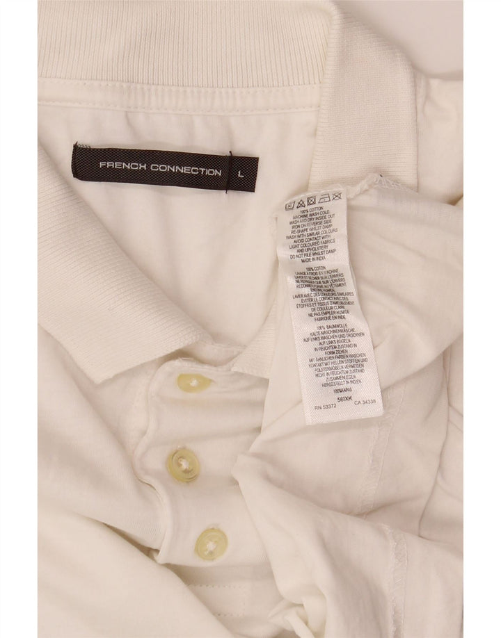 French Connection Herren-Poloshirt, groß, cremefarbene Baumwolle
