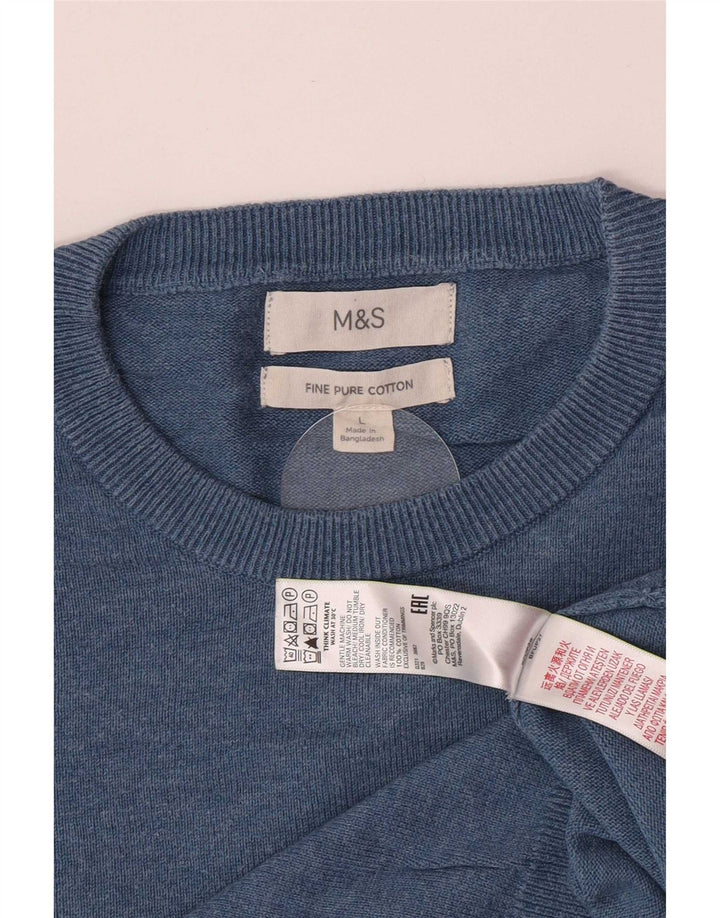 Marks & Spencer Herren-Pullover mit Rundhalsausschnitt, Größe L, aus blauer Baumwolle