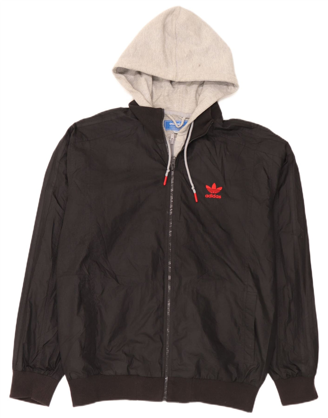 Adidas Herren-Bomberjacke mit Kapuze, UK 40, groß, schwarzes Colourblock-Polyester