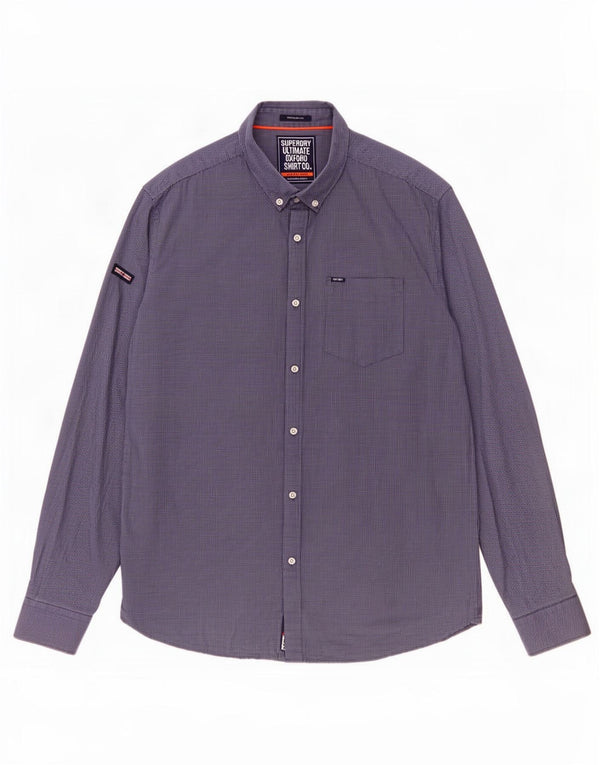 Superdry Herren-Hemd, reguläre Passform, 2XL, blau kariert, Baumwolle