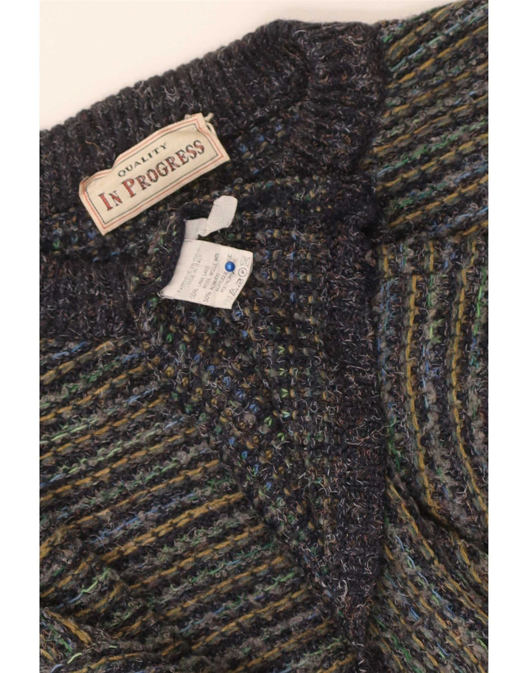Vintage Herren-Pullover mit Rundhalsausschnitt, große, mehrfarbige Nadelstreifenwolle