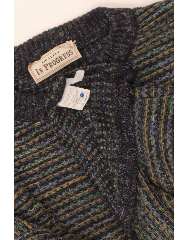 Vintage Herren-Pullover mit Rundhalsausschnitt, große, mehrfarbige Nadelstreifenwolle