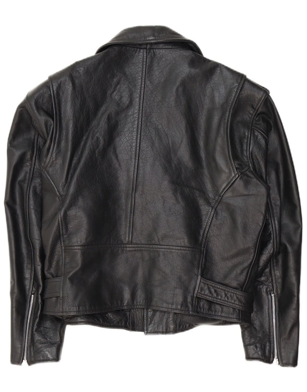 Vintage Damen Leder Bikerjacke UK 14 Mittelschwarzes Leder