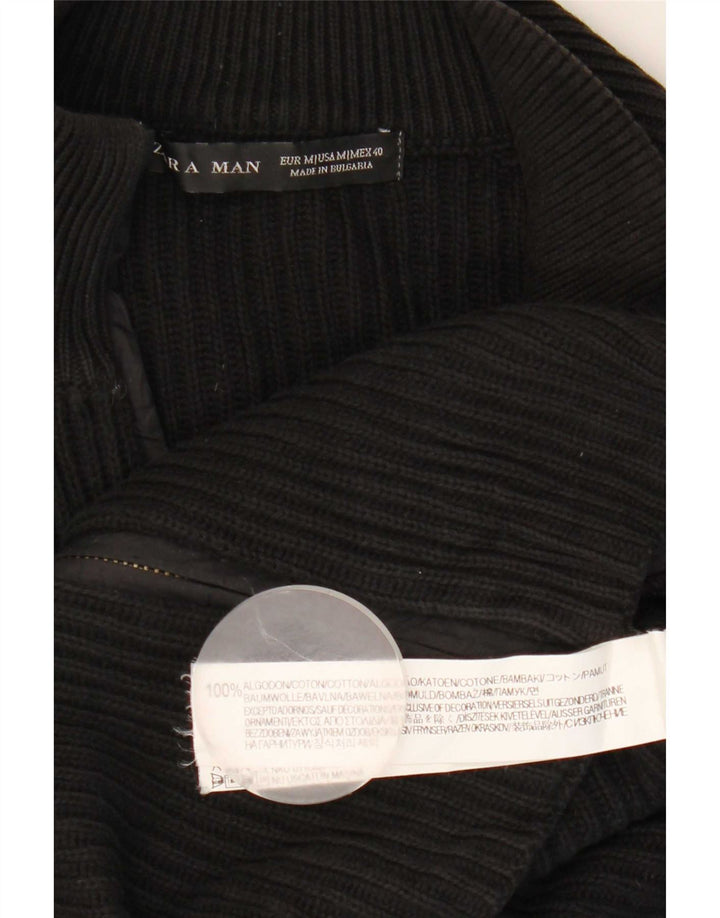 Zara Herren-Cardigan-Pullover, Mittelschwarz, Colourblock-Baumwolle