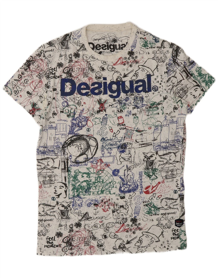 DESIGUAL Herren-T-Shirt mit abstraktem Muster, mittelweißer Baumwolle