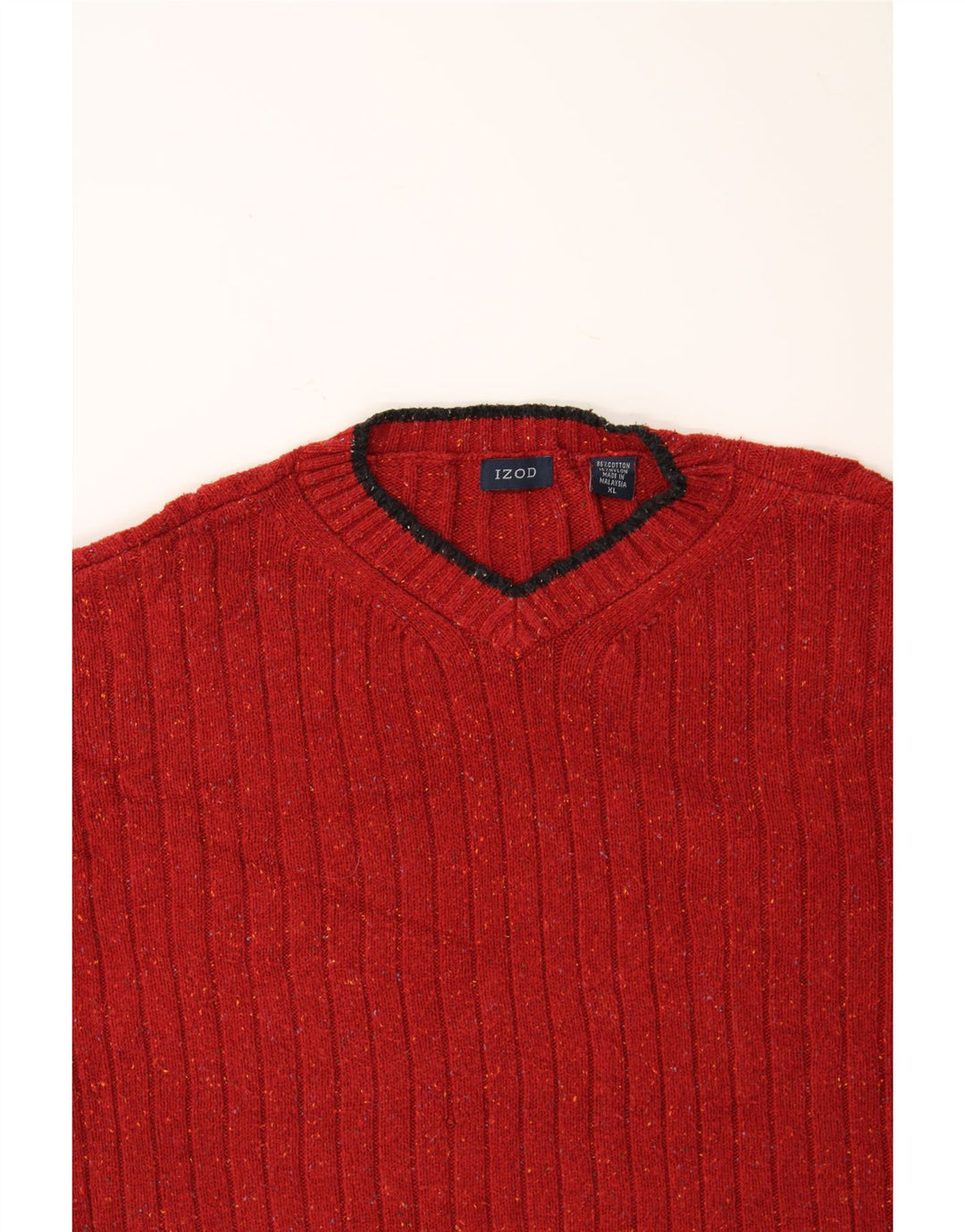 IZOD Mens V-Neck Jumper Sweater XL Red Flecked Cotton Vintage Izod and Second-Hand Izod from Messina Hembry 