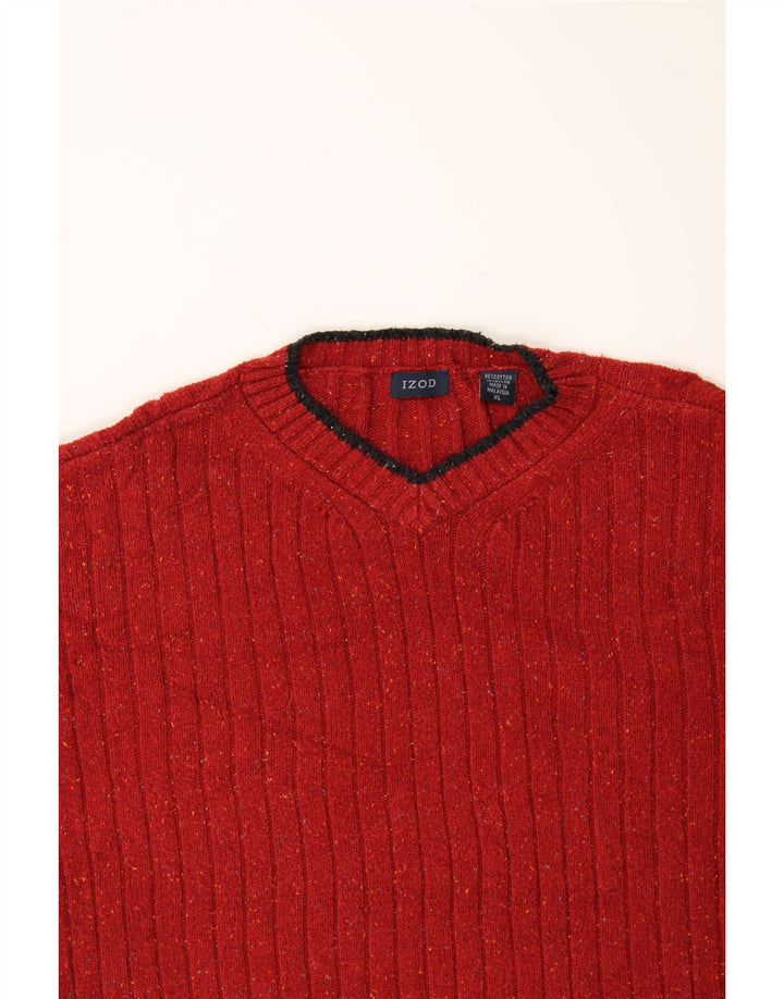 IZOD Mens V-Neck Jumper Sweater XL Red Flecked Cotton Vintage Izod and Second-Hand Izod from Messina Hembry 