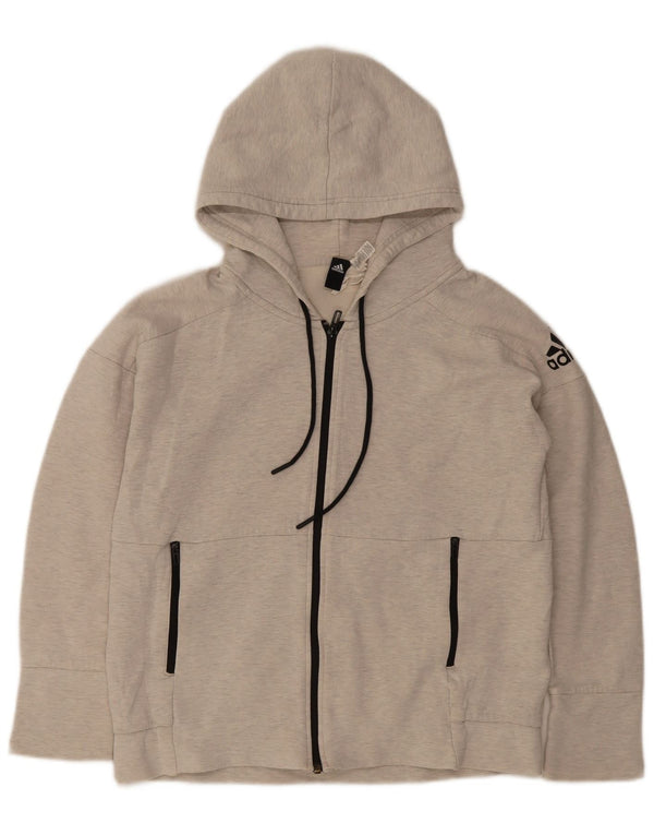 Adidas Damen Übergroßer Kapuzenpullover mit Reißverschluss, UK 14, mittelgraue Baumwolle