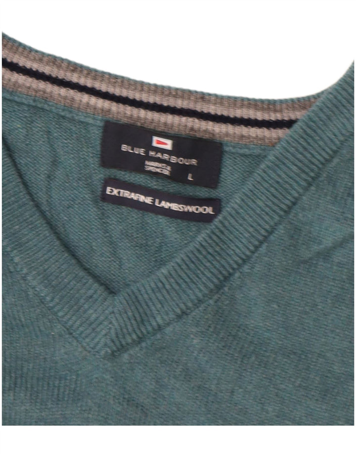 Marks & Spencer Herren Blue Harbor V-Ausschnitt Pullover Pullover Large Grün