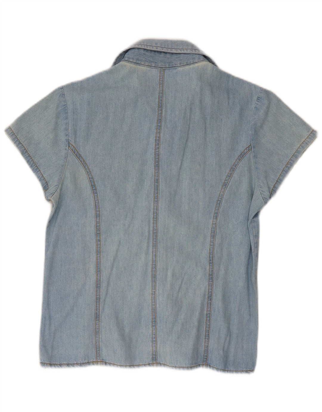 Vintage Damen Kurzarm-Jeanshemd UK 10 Small Blue