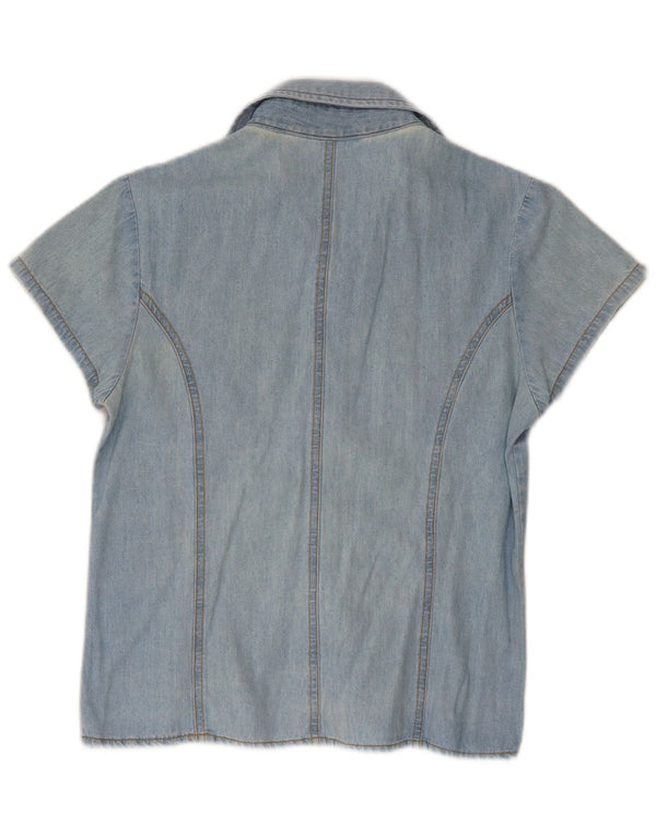 Vintage Damen Kurzarm-Jeanshemd UK 10 Small Blue