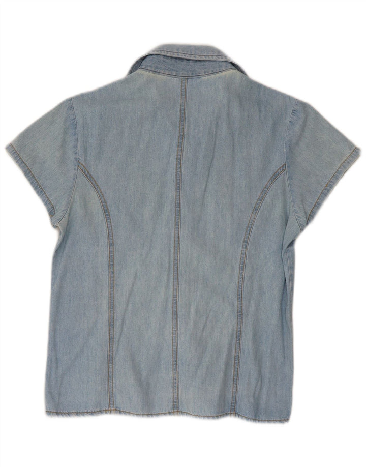 Vintage Damen Kurzarm-Jeanshemd UK 10 Small Blue