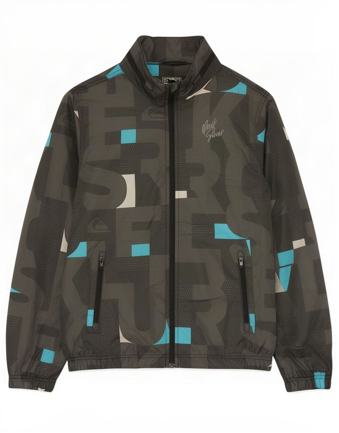 Quiksilver Jungen-Regenjacke mit grafischer Kapuze, 13–14 Jahre, Khaki, Polyester