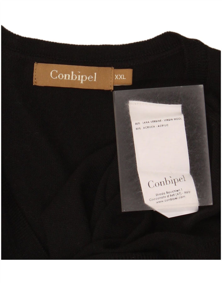 Conbipel Herren-Pullover mit V-Ausschnitt, 2XL, schwarze Schurwolle