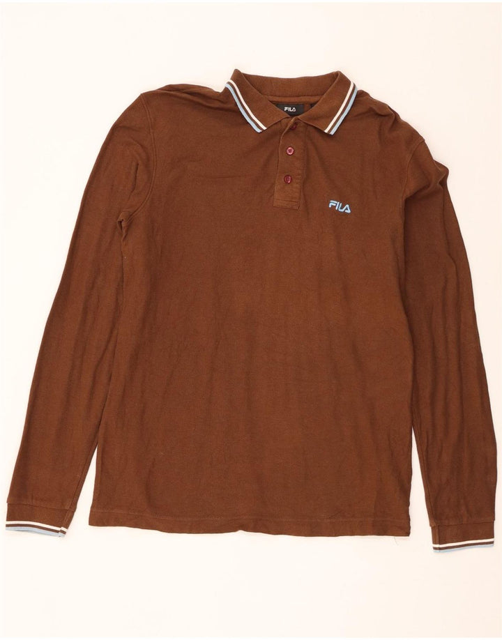 Fila Herren-Langarm-Poloshirt aus mittelbrauner Baumwolle