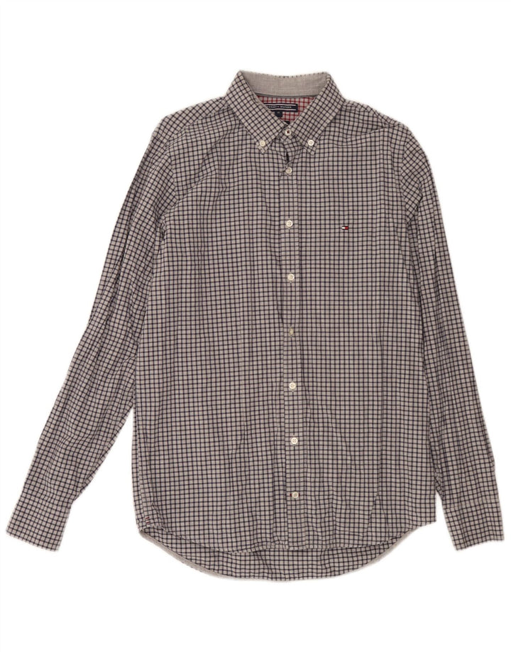 Tommy Hilfiger Herren-Slim-Fit-Hemd aus mittelgrauer Gingham-Baumwolle