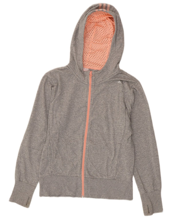 Adidas Mädchen-Kapuzenpullover mit Reißverschluss, 14–15 Jahre, graue Baumwolle