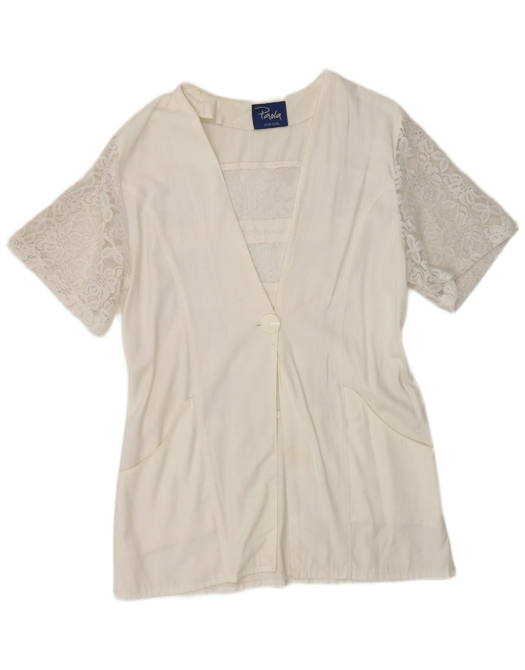 Paola Damen-Blazer mit 1 Knopf und kurzen Ärmeln, UK 12, mittelweiß, geblümt