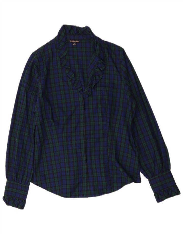 Brooks Brothers Damen-Hemdbluse, US 12, große marineblaue karierte Baumwolle