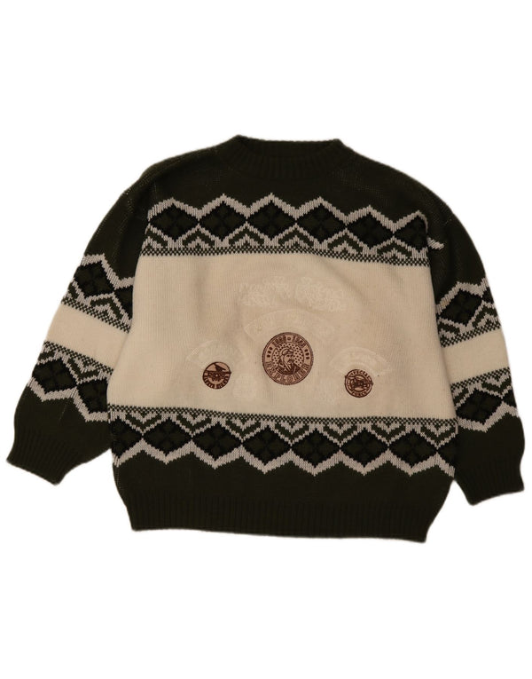 Vintage Herren Rollkragenpullover mit Grafik, groß, grün, geometrisch