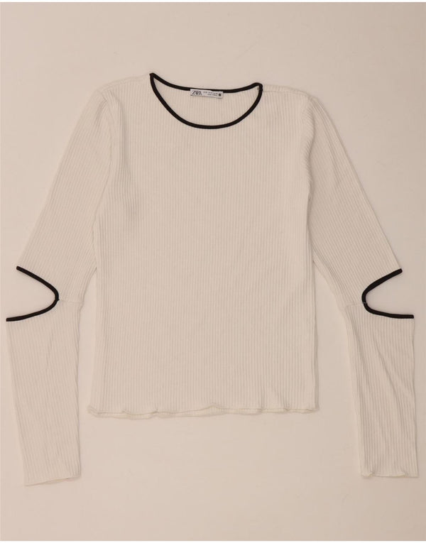 Zara Damen Top Langarm UK 12 Mittelweiße Viskose
