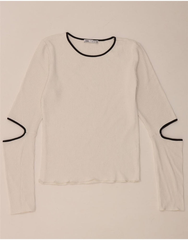 Zara Damen Top Langarm UK 12 Mittelweiße Viskose