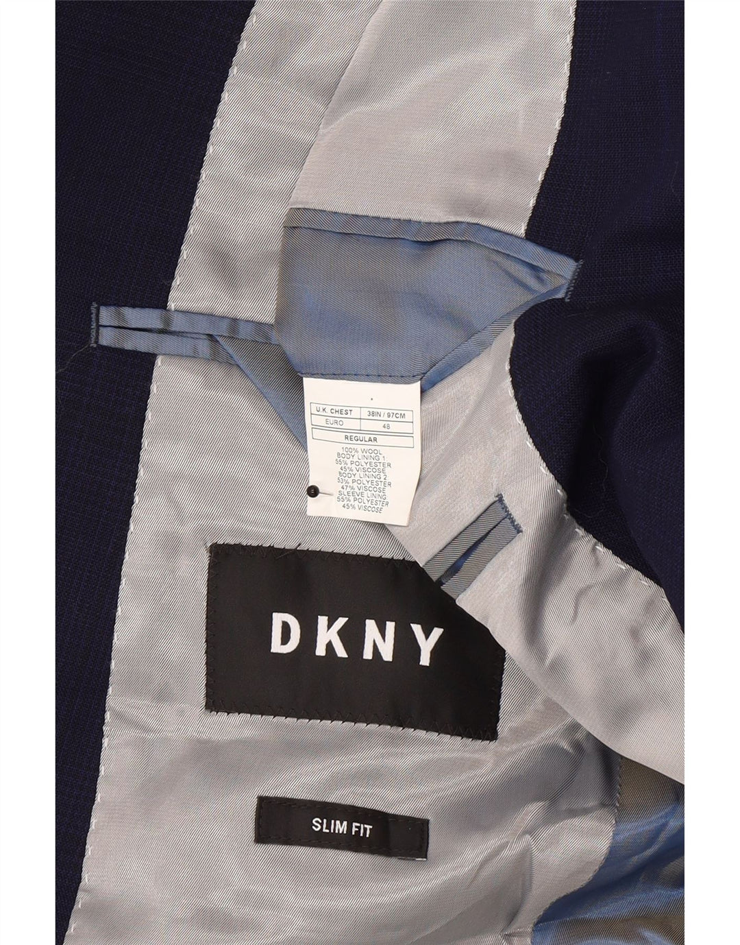 Dkny Herren-Blazer mit 2 Knöpfen, schmale Passform, UK 38, mittelmarineblaue Wolle