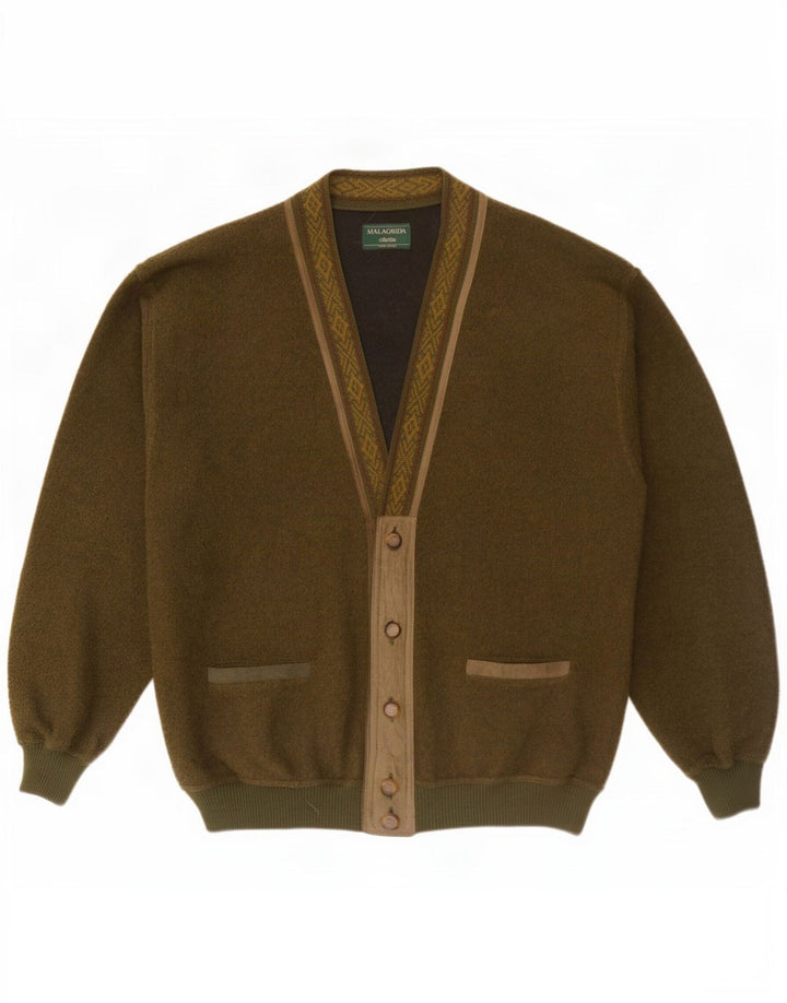 Malagrida Herren-Strickjacke, groß, Khaki, Fair-Isle-Wolle