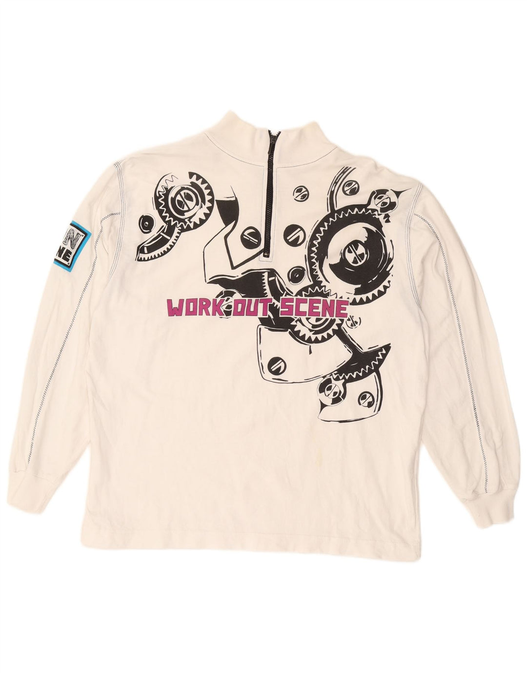 VINTAGE Herren-Sweatshirt mit grafischem Reißverschluss, 2XL, weiße Baumwolle