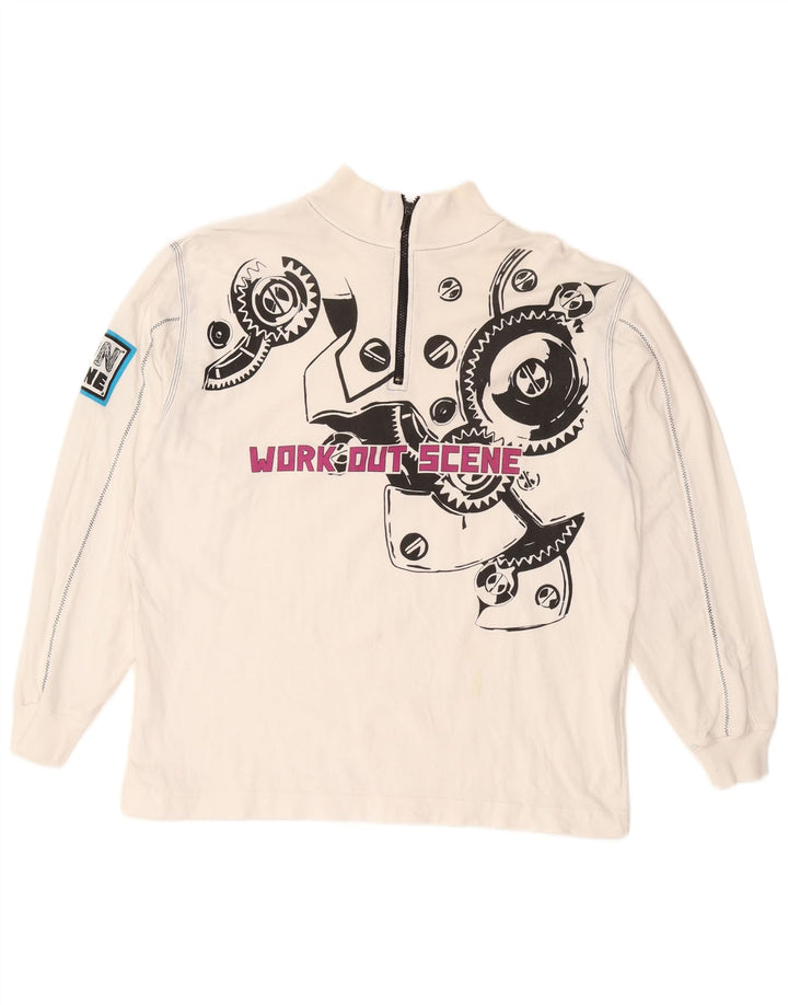 VINTAGE Herren-Sweatshirt mit grafischem Reißverschluss, 2XL, weiße Baumwolle