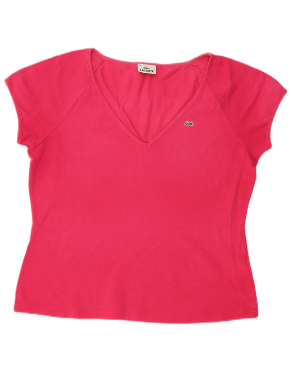 Lacoste Damen Crop T-Shirt Top Größe 48 XL Rosa Baumwolle