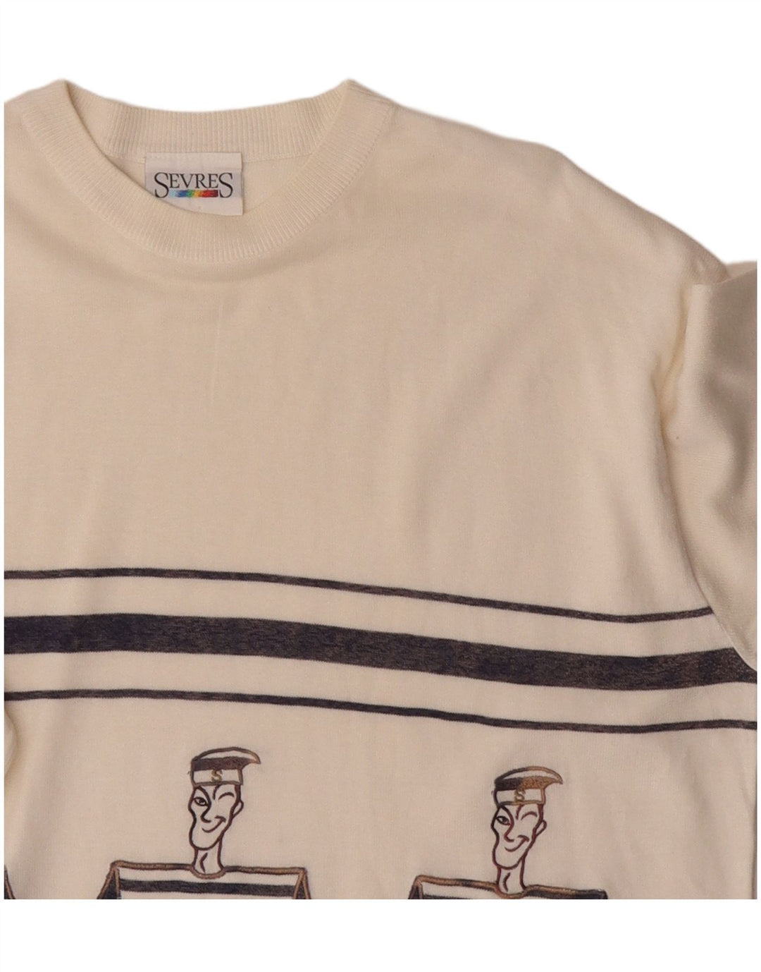 Sevres Herren-Grafikoberteil, langärmelig, XL, gebrochenes Weiß, gestreift