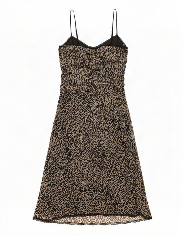 Whistles Damen-Slipkleid UK 12 Mittelbraune Seide mit Animal-Print