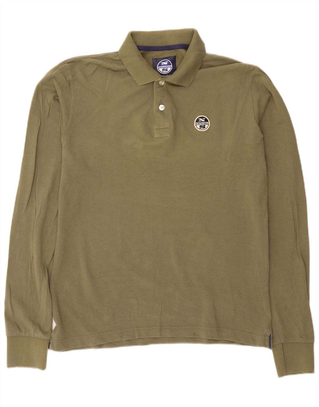North Sails Herren-Langarm-Poloshirt, große Khaki-Baumwolle