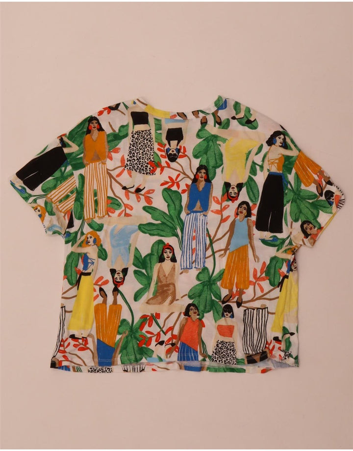 Zara Damen Crop Graphic T-Shirt Top UK 14 Medium Mehrfarbige Baumwolle