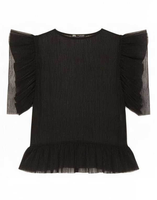 Zara Damen Durchsichtiges Top UK 10 Small Schwarz