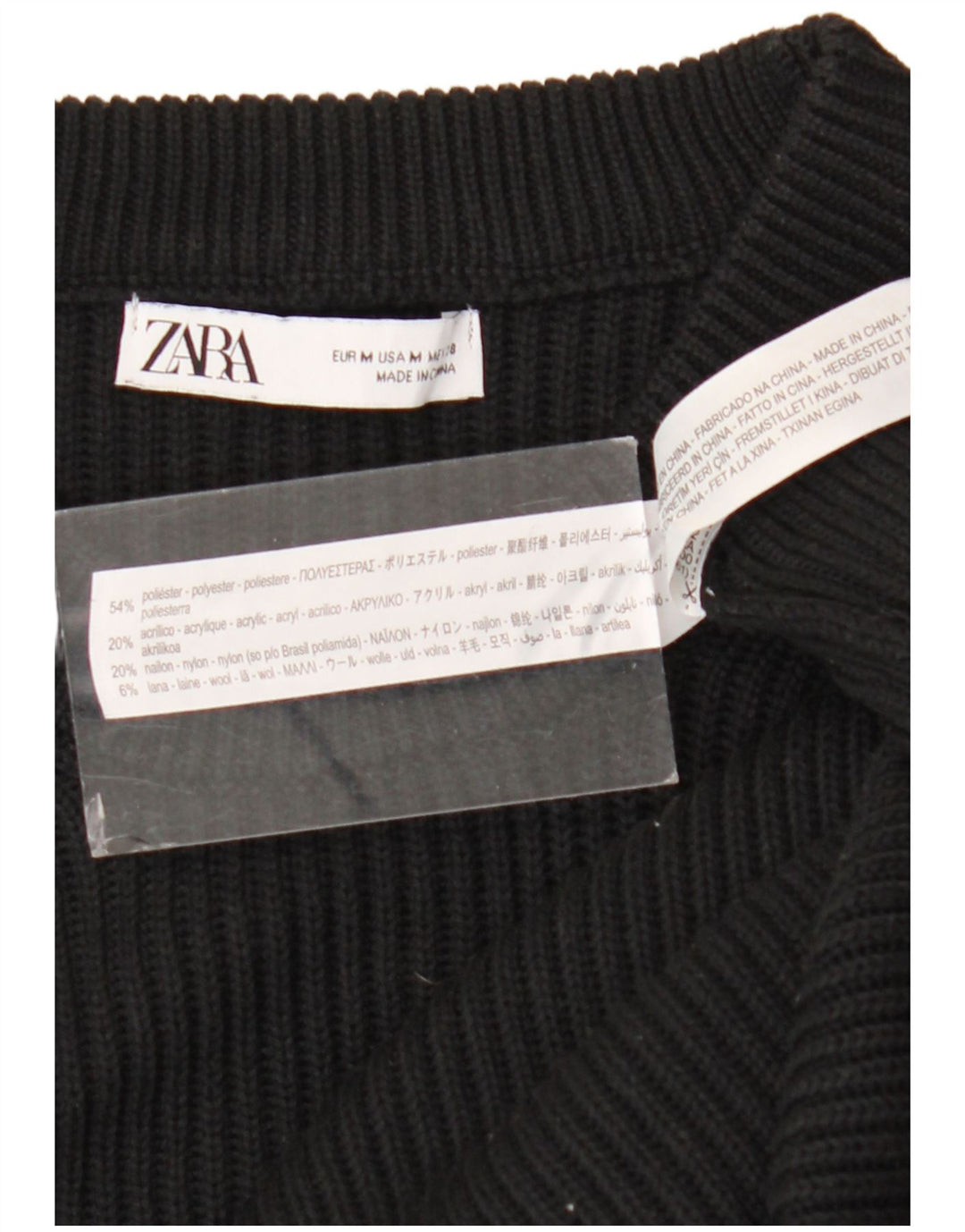 Zara Herren-Pullover mit Rundhalsausschnitt, Mittelschwarzes Polyester