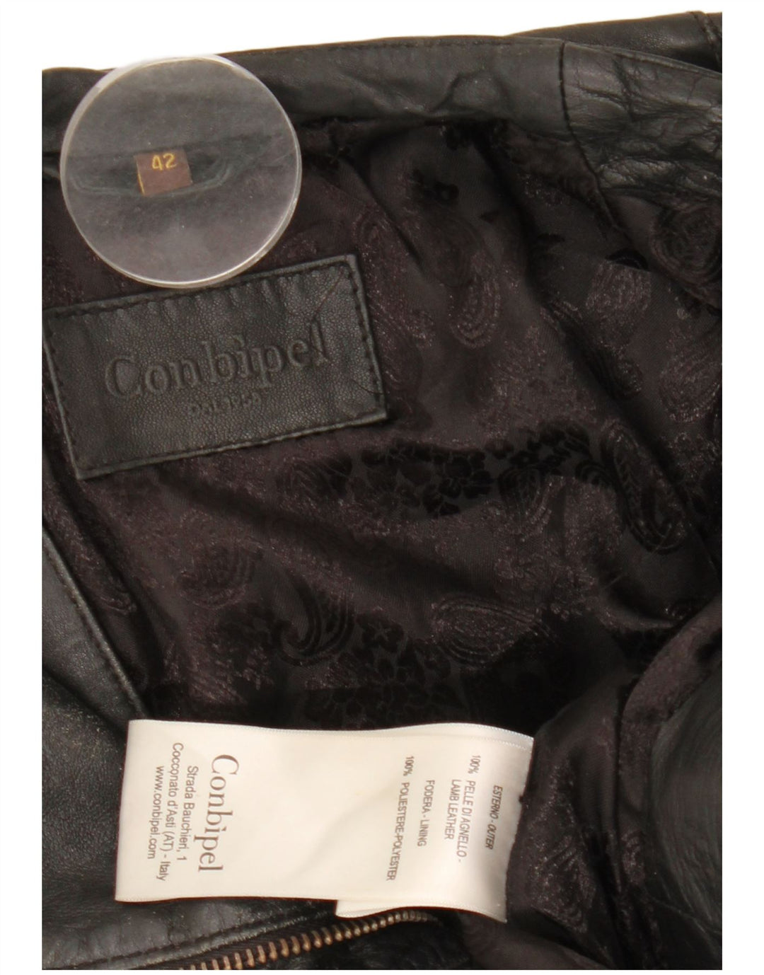 Conbipel Damen-Bikerjacke aus Leder, Größe 42, kleines schwarzes Leder