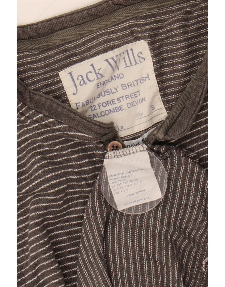 JACK WILLS Herren-Oberteil, langärmelig, klein, graue Nadelstreifen-Baumwolle