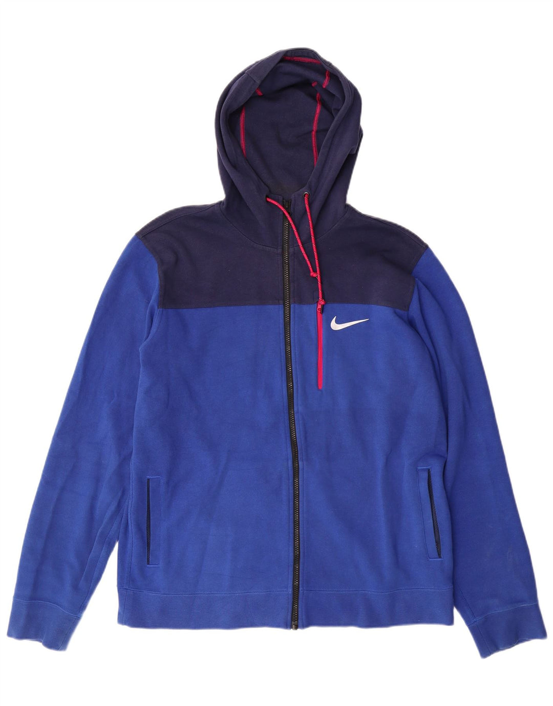 NIKE Herren-Kapuzenpullover mit Reißverschluss, groß, blaue Farbblock-Baumwolle