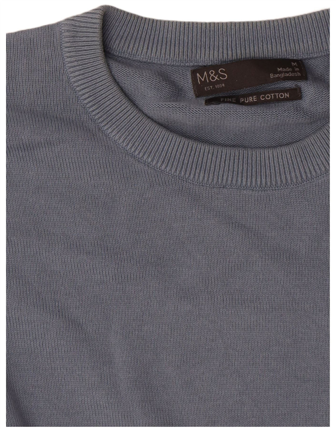 Marks & Spencer Herren-Pullover mit Rundhalsausschnitt, mittelblaue Baumwolle