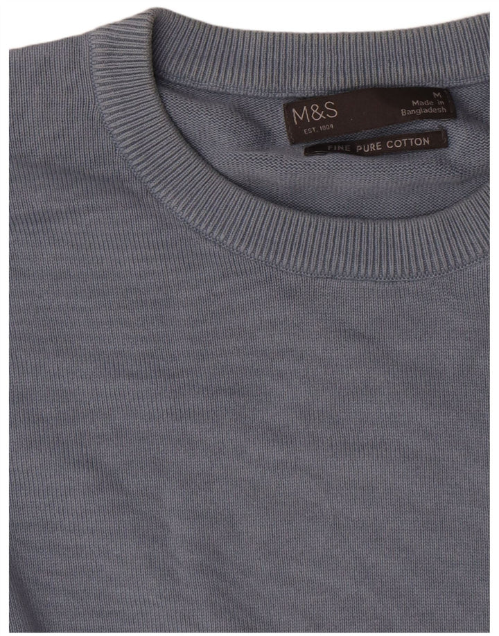 Marks & Spencer Herren-Pullover mit Rundhalsausschnitt, mittelblaue Baumwolle