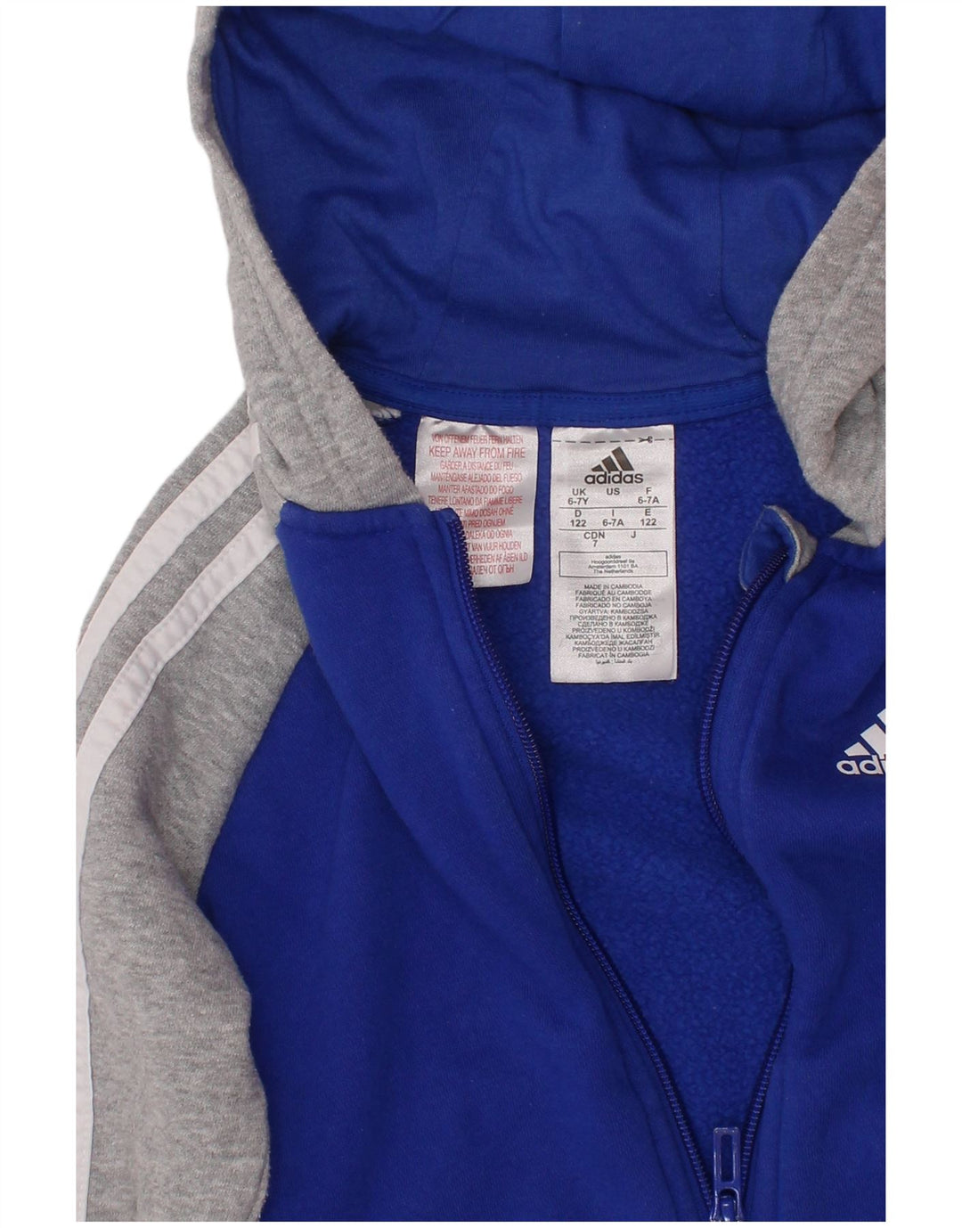 ADIDAS Kapuzenpullover mit Reißverschluss für Jungen, 6–7 Jahre, blaue Farbblock-Baumwolle