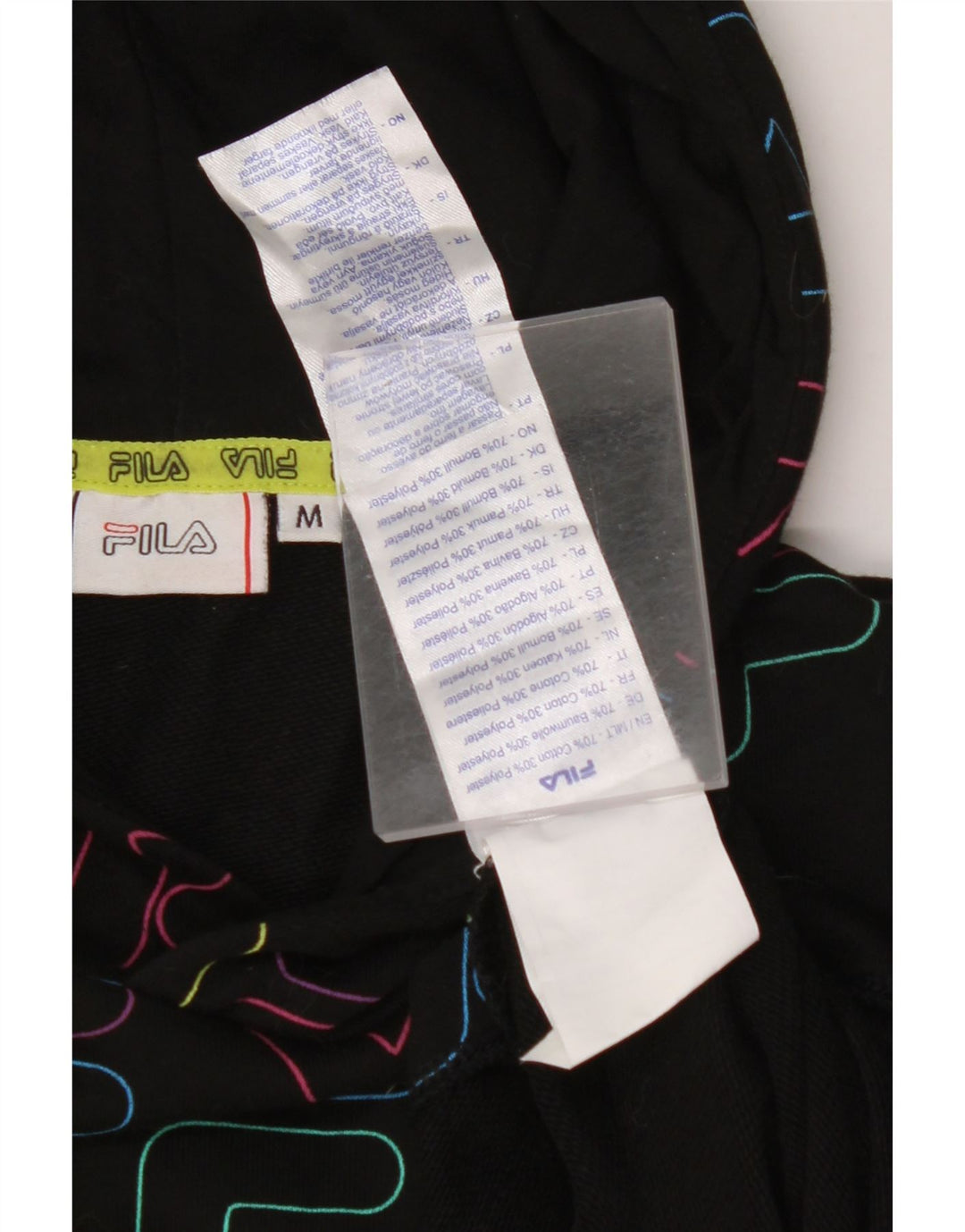 FILA Damen Crop Graphic Hoodie Pullover UK 14 Mittelschwarze Baumwolle