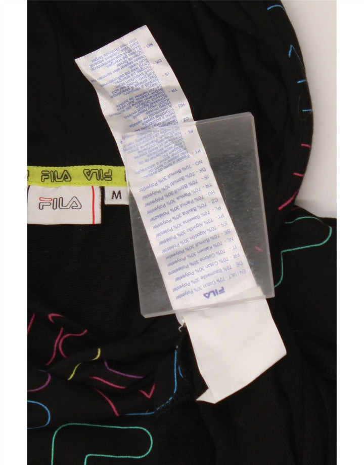 FILA Damen Crop Graphic Hoodie Pullover UK 14 Mittelschwarze Baumwolle